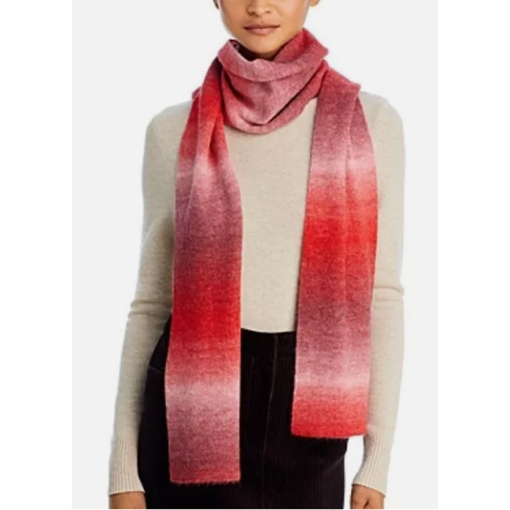 AQUA Space Dye Knit Scarf Red Ombre Wool Rectangle Long Ski Stripe Snow NWT